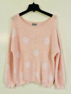 🩷 Joseph A Cozy Pink Eyelash Polkadot knit Fuzzy Kawaii Sweater Size XXL 🩷 NWT